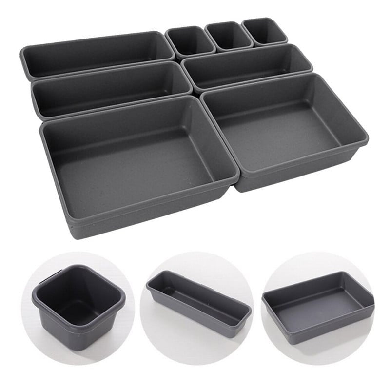 Set 8 organizatoare sertare, plastic, multicolor