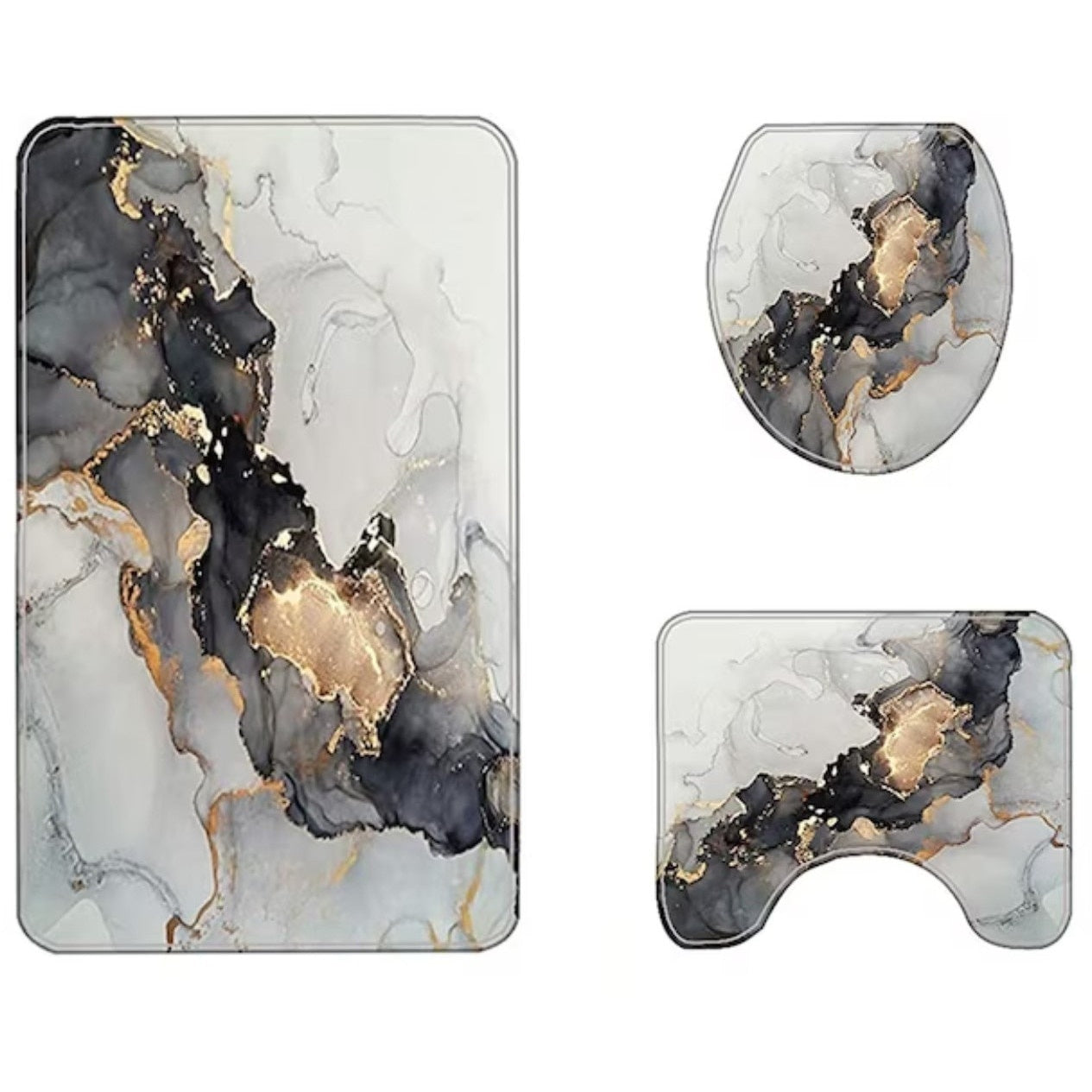 Set covorase baie antiderapante 3 piese, design marmorat elegant