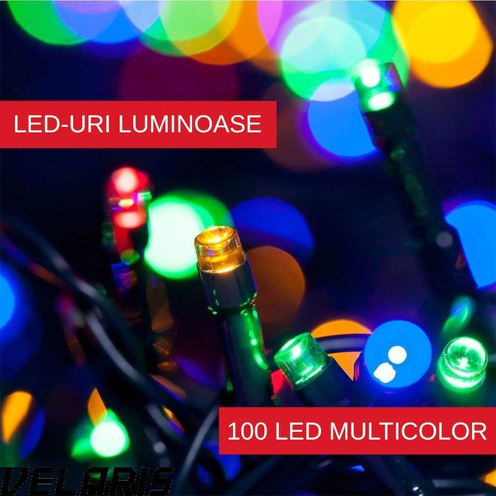 Set Brad de Craciun Artificial, 1.8 m cu Suport Metalic si Set Complet Decoratiuni Instalatie multicolor 100 LED-uri de 4 m, Ramuri Bogate, Aspect Natural