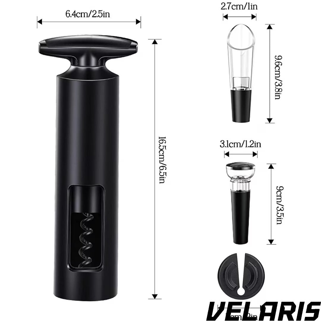 Set deschizator 2-in-1 pentru vin, tirbuson profesional cu taietor folie, dop vacuum si aerator, design ergonomic, argintiu