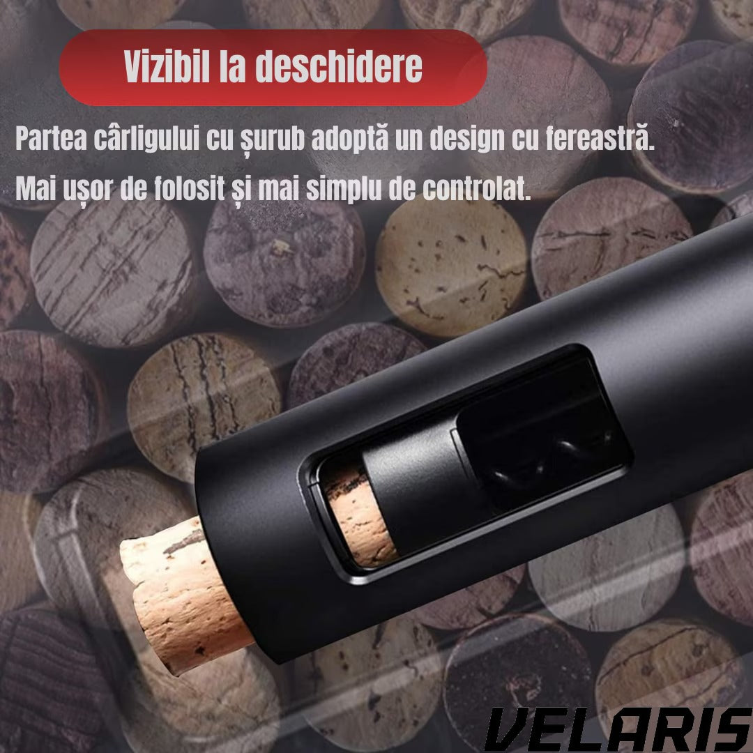 Set deschizator 2-in-1 pentru vin, tirbuson profesional cu taietor folie, dop vacuum si aerator, design ergonomic, argintiu