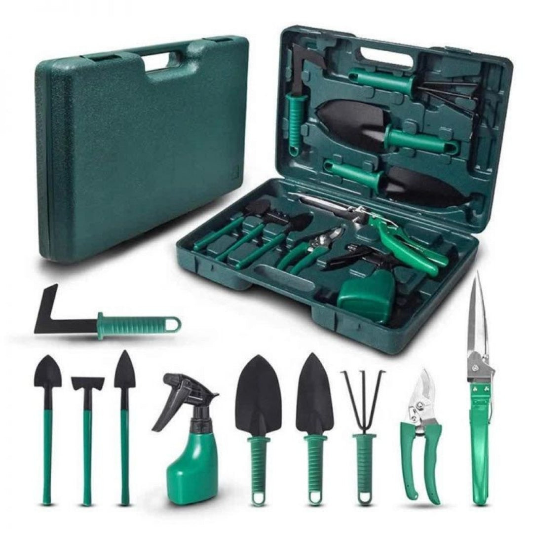 Set accesorii grădinărit 10 piese, oțel inoxidabil și plastic, foarfece, lopată, pulverizator, geantă inclusă
