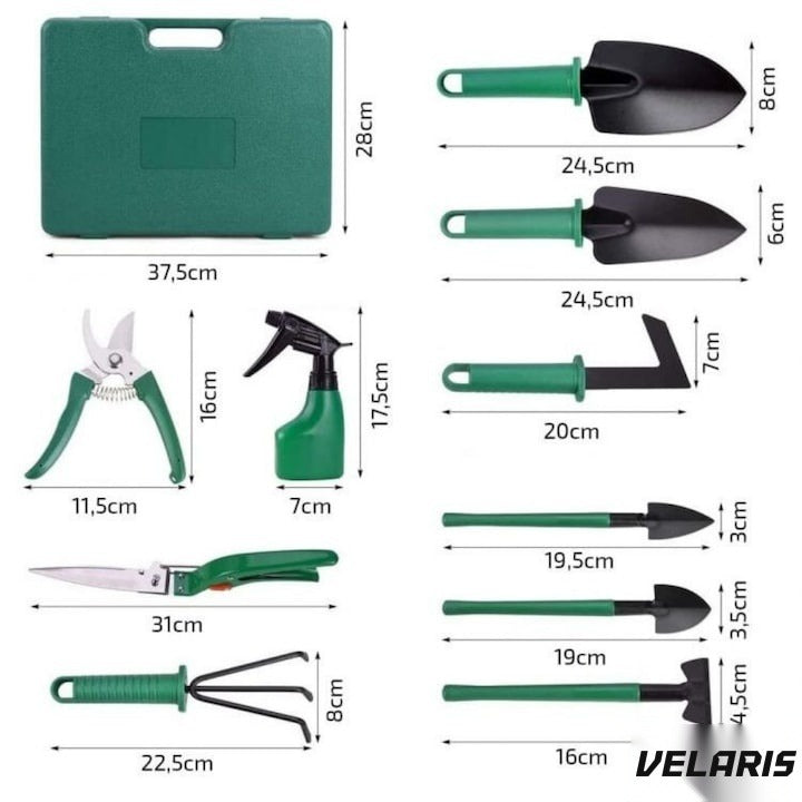 Set accesorii grădinărit 10 piese, oțel inoxidabil și plastic, foarfece, lopată, pulverizator, geantă inclusă