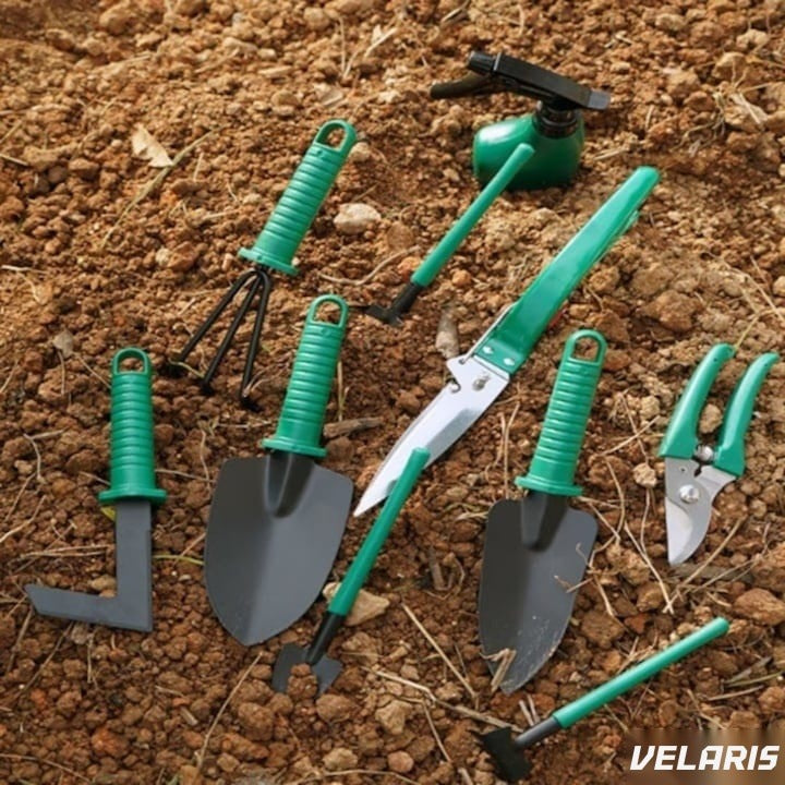 Set accesorii grădinărit 10 piese, oțel inoxidabil și plastic, foarfece, lopată, pulverizator, geantă inclusă
