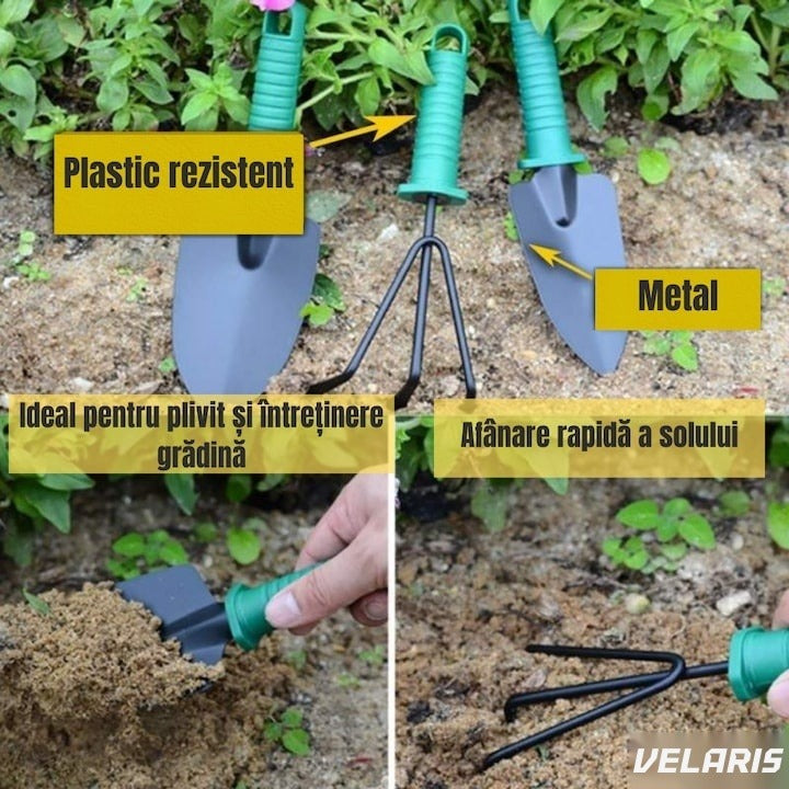 Set accesorii grădinărit 10 piese, oțel inoxidabil și plastic, foarfece, lopată, pulverizator, geantă inclusă
