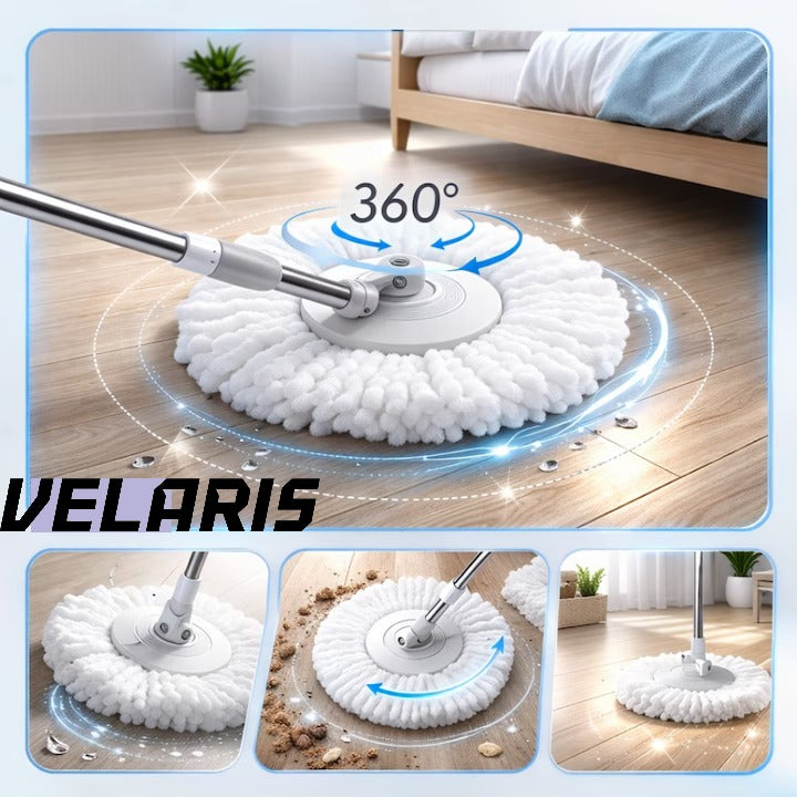 Set Mop Rotativ, Galeata, Dubla Actiune, Capat Microfibra, Sistem Stoarcere, Inaltime Ajustabila, Alb/Gri