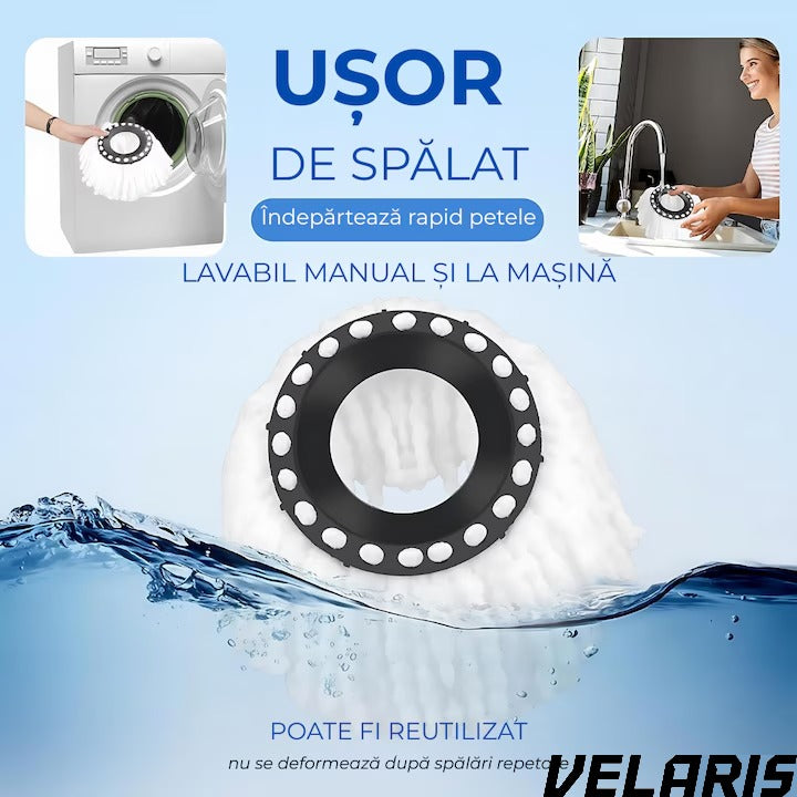 Set Mop Rotativ, Galeata, Dubla Actiune, Capat Microfibra, Sistem Stoarcere, Inaltime Ajustabila, Alb/Gri