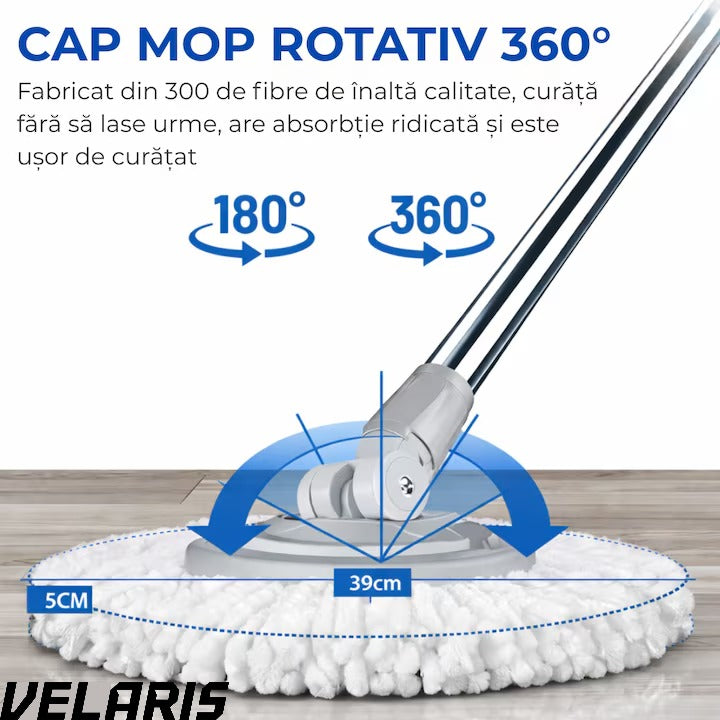 Set Mop Rotativ, Galeata, Dubla Actiune, Capat Microfibra, Sistem Stoarcere, Inaltime Ajustabila, Alb/Gri