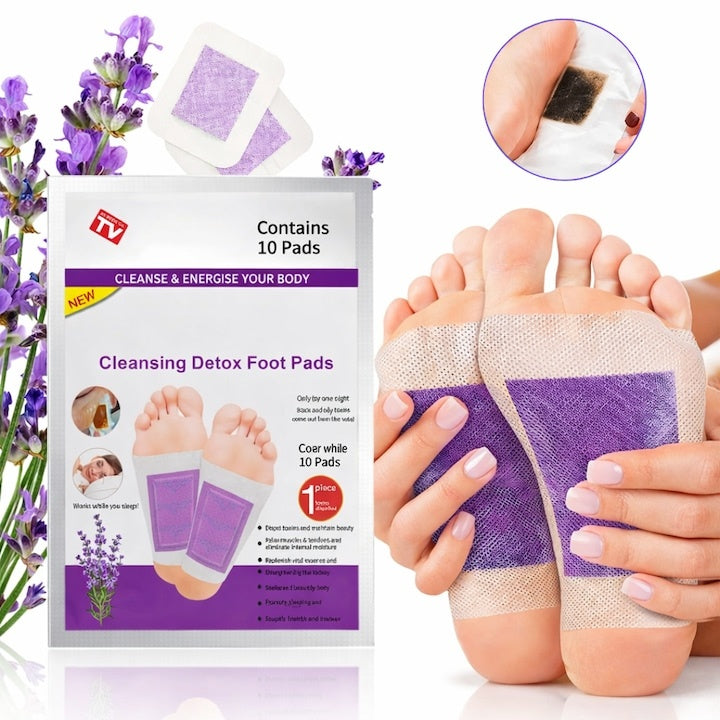 Set 10 plasturi detoxifianti pentru picioare cu lavanda, detoxifiere naturala