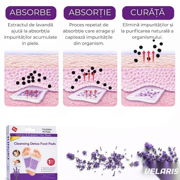 Set 10 plasturi detoxifianti pentru picioare cu lavanda, detoxifiere naturala