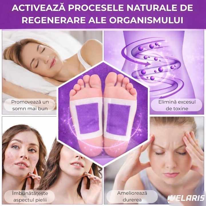 Set 10 plasturi detoxifianti pentru picioare cu lavanda, detoxifiere naturala