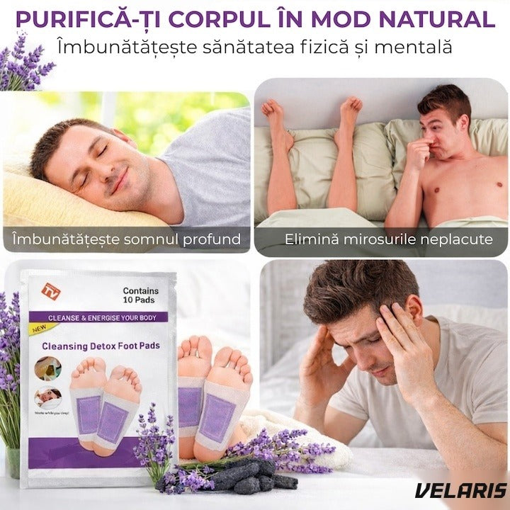 Set 10 plasturi detoxifianti pentru picioare cu lavanda, detoxifiere naturala