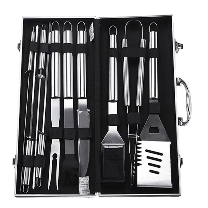 Set 10 ustensile grătar din inox premium, geantă de transport din aluminiu căptușit