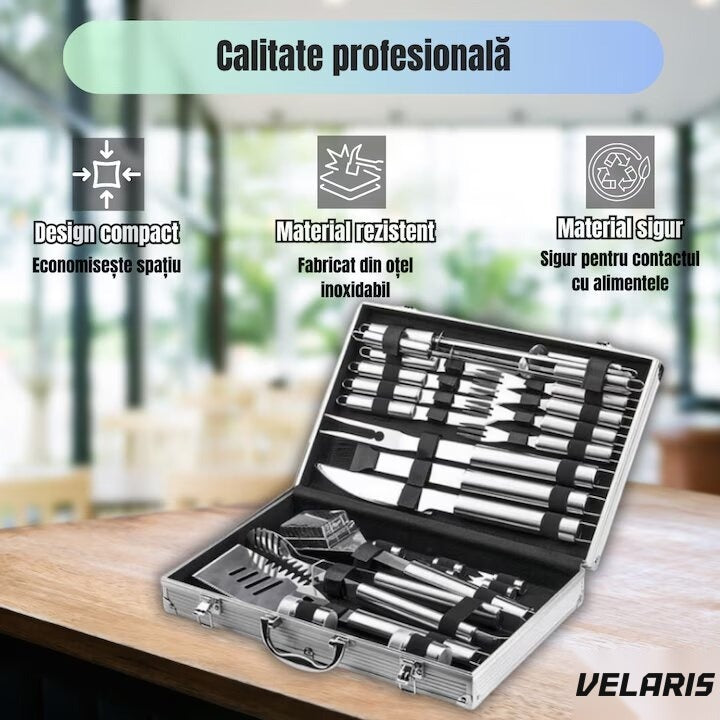 Set 10 ustensile grătar din inox premium, geantă de transport din aluminiu căptușit