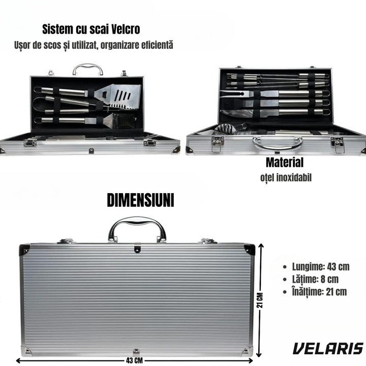 Set 10 ustensile grătar din inox premium, geantă de transport din aluminiu căptușit