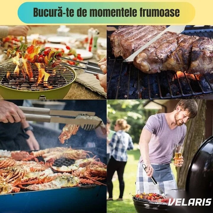 Set 10 ustensile grătar din inox premium, geantă de transport din aluminiu căptușit