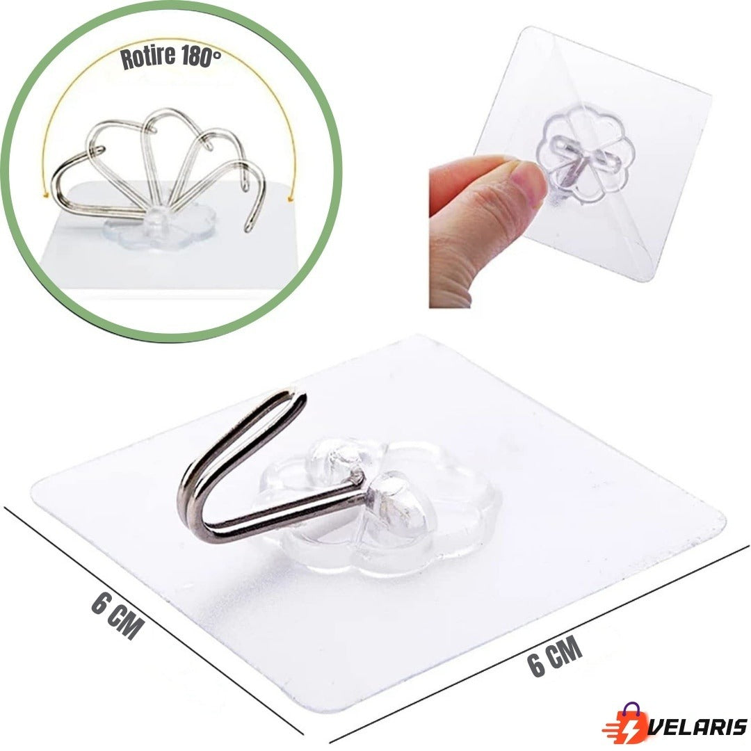 Set 10 cârlige autoadezive transparente, impermeabile, ABS, rotire 180°, reutilizabile