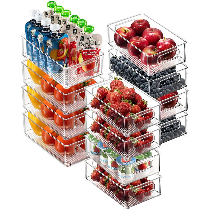Set 12 organizatoare frigider, ABS transparent, 26×15 cm, cu mânere