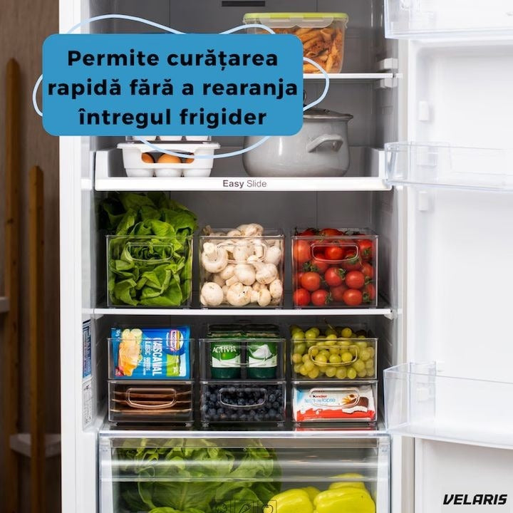 Set 12 organizatoare frigider, ABS transparent, 26×15 cm, cu mânere