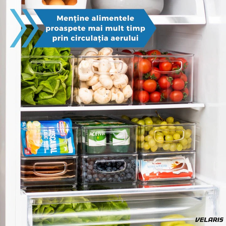 Set 12 organizatoare frigider, ABS transparent, 26×15 cm, cu mânere