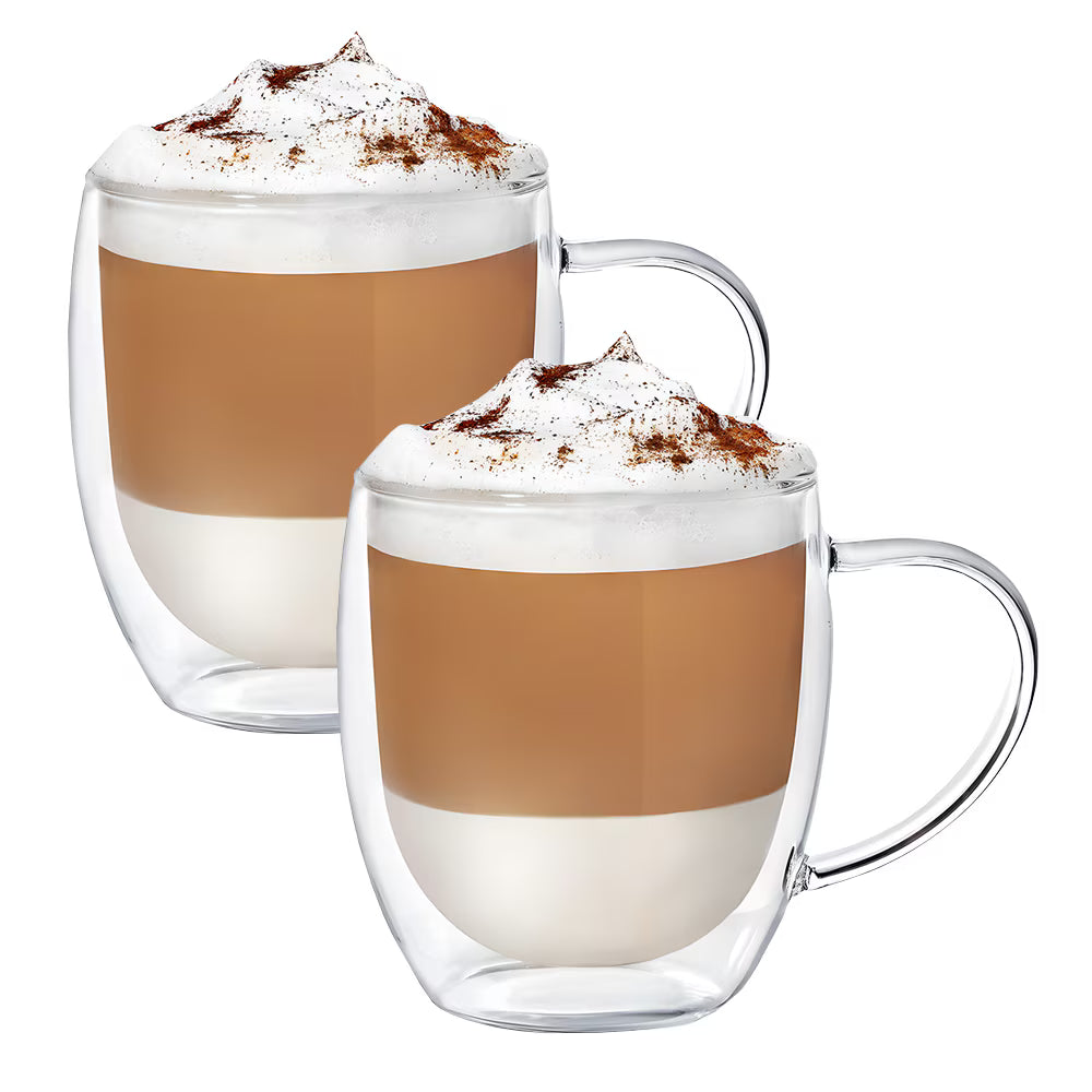 Set 2 cani sticlă cu pereți dubli, model rotund, 350 ml, rezistente la cald