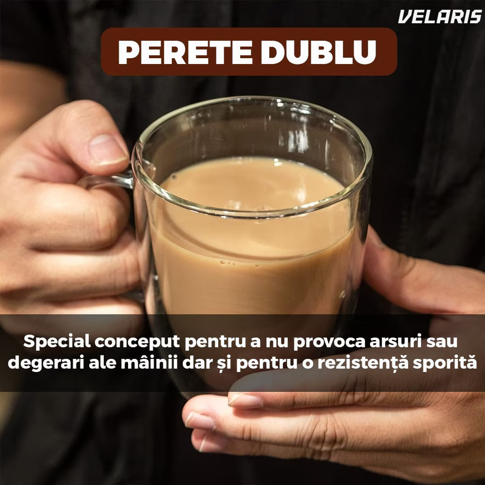 Set 2 cani sticlă cu pereți dubli, model rotund, 350 ml, rezistente la cald