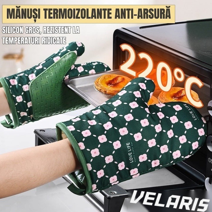 Set 2 mănuși cuptor/grătar, rezistență până la 350°C, umplutură lână, verde
