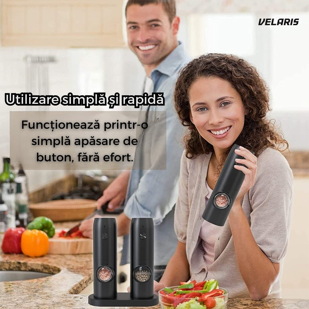 Set 2 rasnite electrice reîncărcabile pentru sare, piper și condimente, ușor de folosit