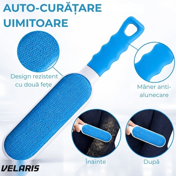Set 2 perii pentru păr de animale cu sistem de autocurățare, compacte, alb/albastru