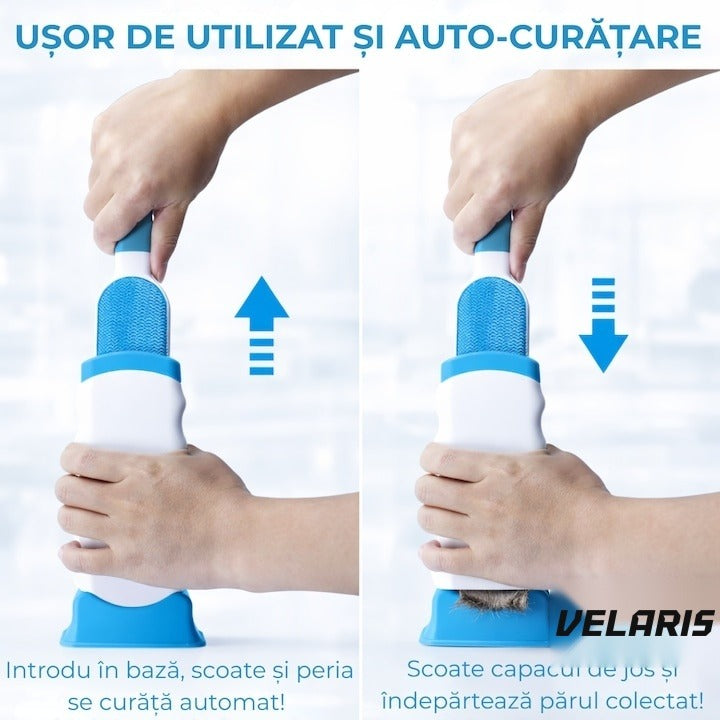 Set 2 perii pentru păr de animale cu sistem de autocurățare, compacte, alb/albastru