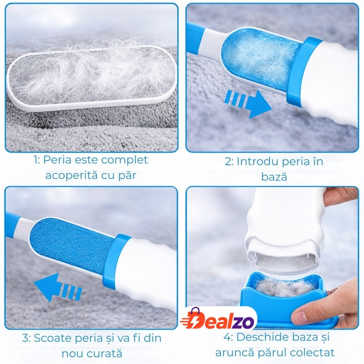 Set 2 perii pentru păr de animale cu sistem de autocurățare, compacte, alb/albastru