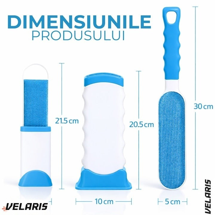 Set 2 perii pentru păr de animale cu sistem de autocurățare, compacte, alb/albastru