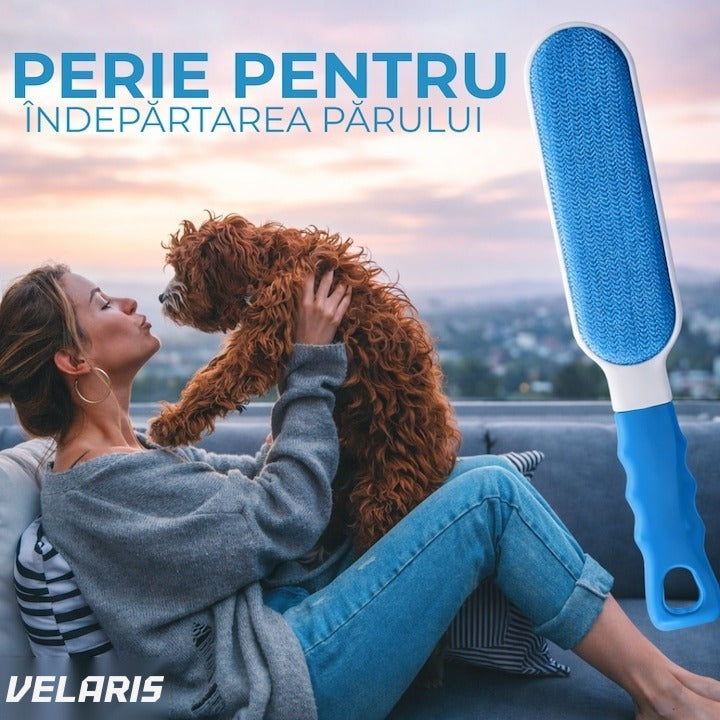 Set 2 perii pentru păr de animale cu sistem de autocurățare, compacte, alb/albastru