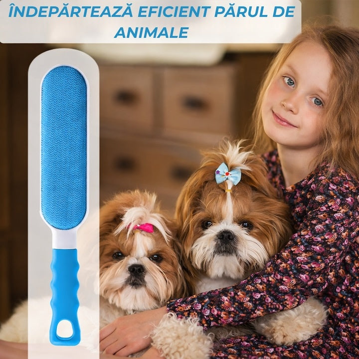 Set 2 perii pentru păr de animale cu sistem de autocurățare, compacte, alb/albastru