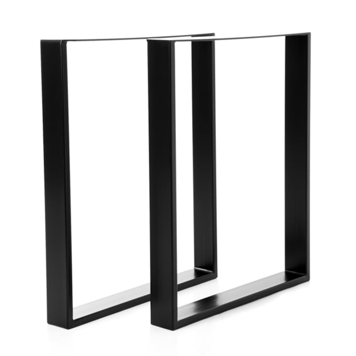 Set 2 picioare de masă, profil plat 80 mm, metal negru, 72x60x8 cm, design industrial