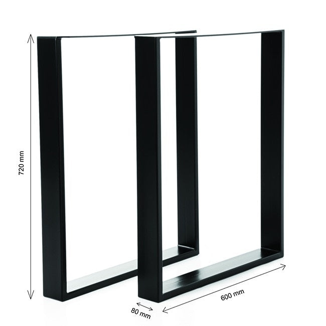 Set 2 picioare de masă, profil plat 80 mm, metal negru, 72x60x8 cm, design industrial