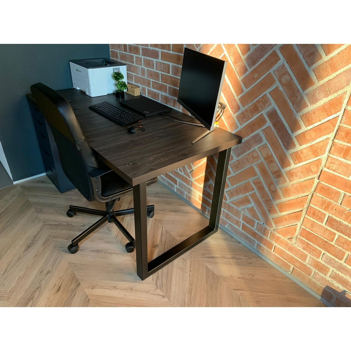 Set 2 picioare de masă, profil plat 80 mm, metal negru, 72x60x8 cm, design industrial