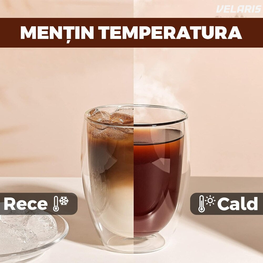 Set 4 cani sticlă termo-izolatoare, 250 ml, 9 x 8 cm