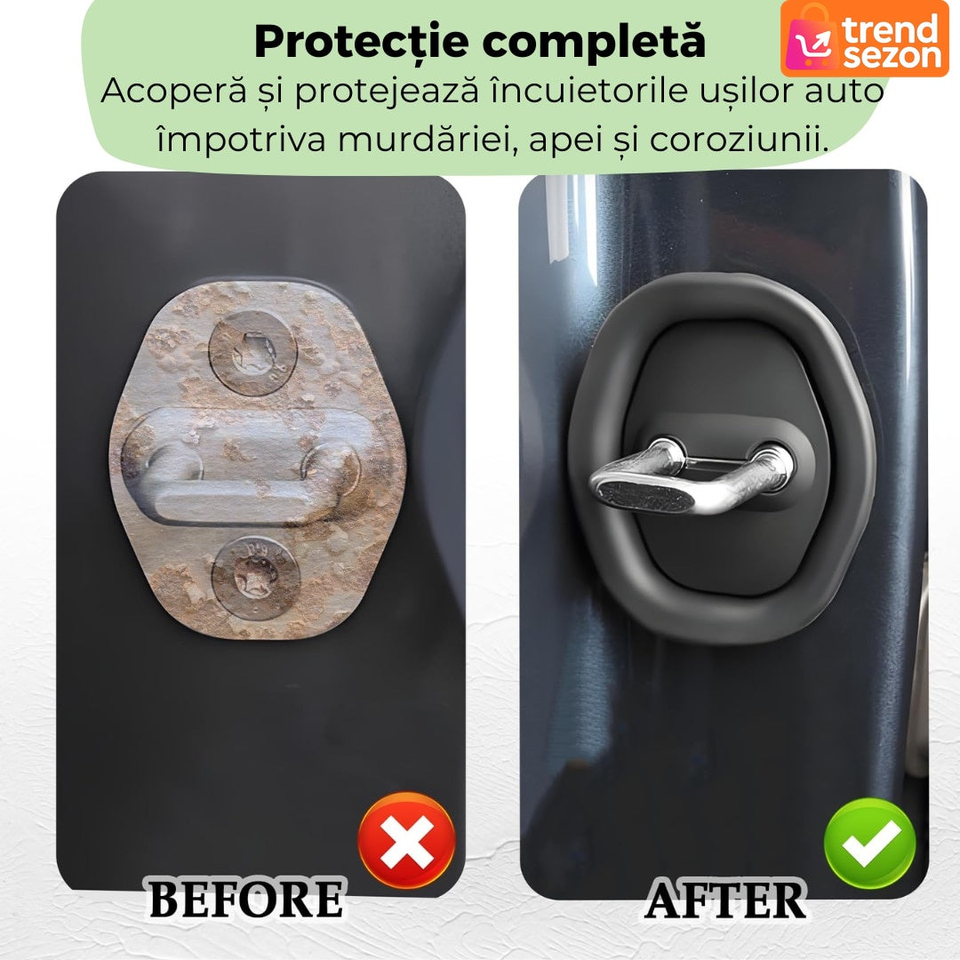Set 4 protecții pentru broasca ușii auto, capace silicon, negru