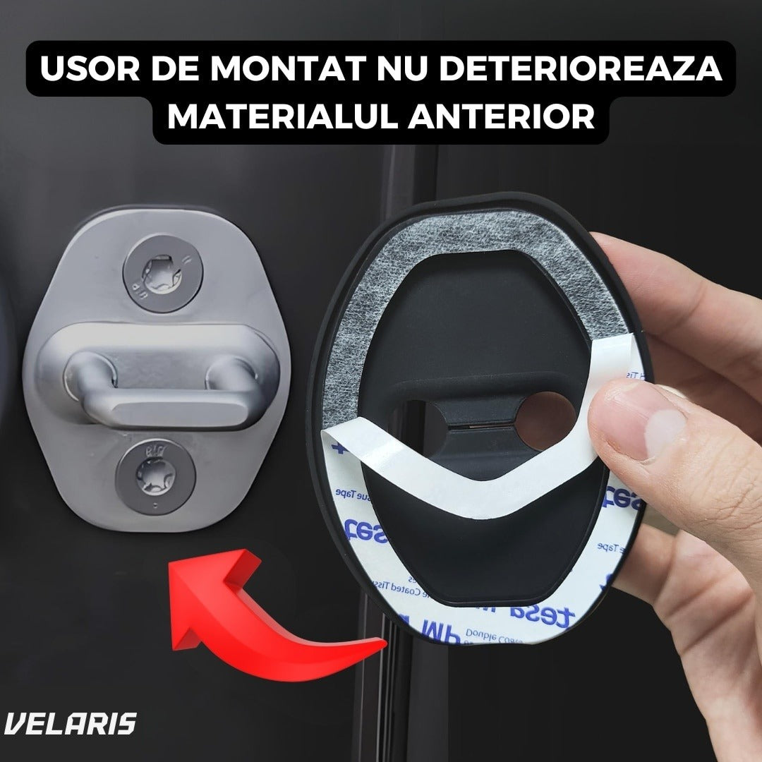 Set 4 protecții pentru broasca ușii auto, capace silicon, negru