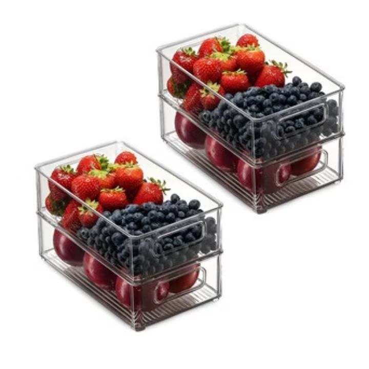 Set 4 organizatoare frigider, ABS durabil, fără BPA, 26×15 cm, transparent