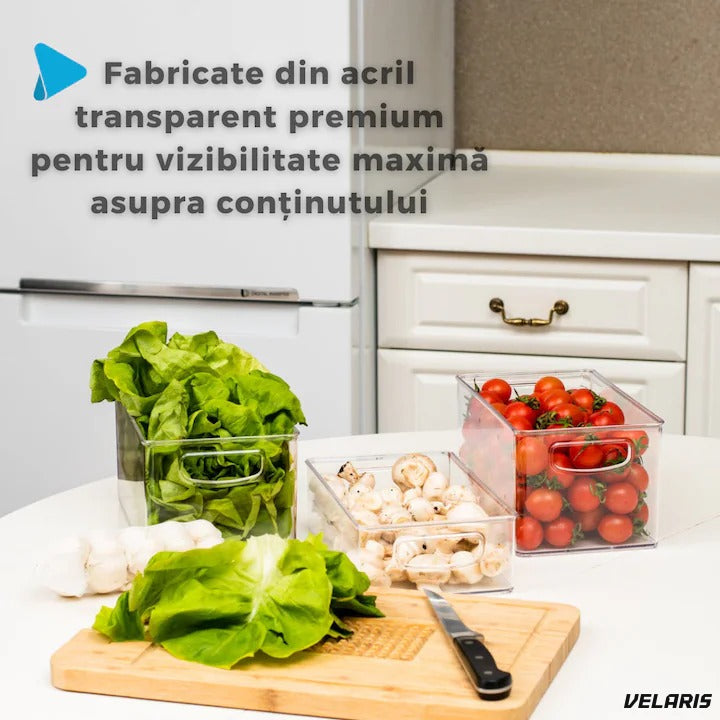 Set 4 organizatoare frigider, ABS durabil, fără BPA, 26×15 cm, transparent