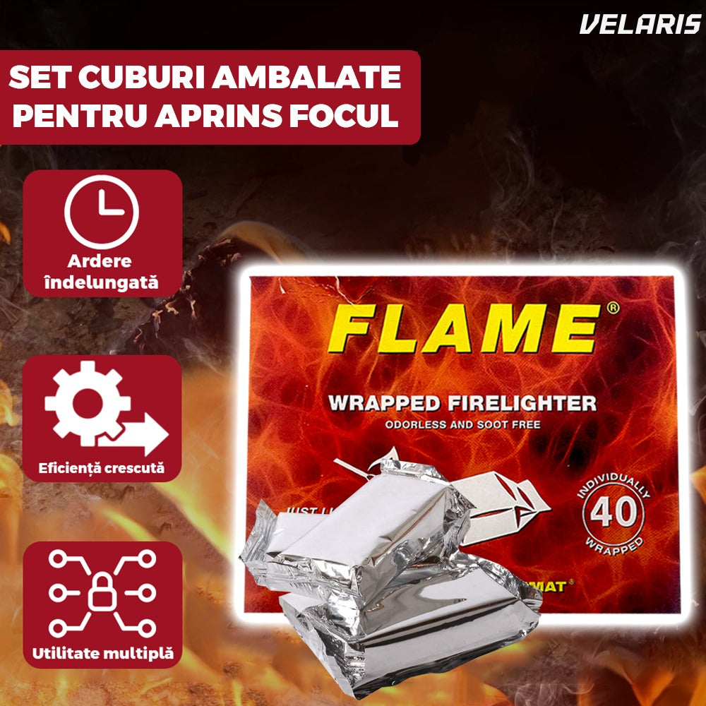Set 40 cuburi aprindere foc, tablete fără miros, timp ardere 8+ minute