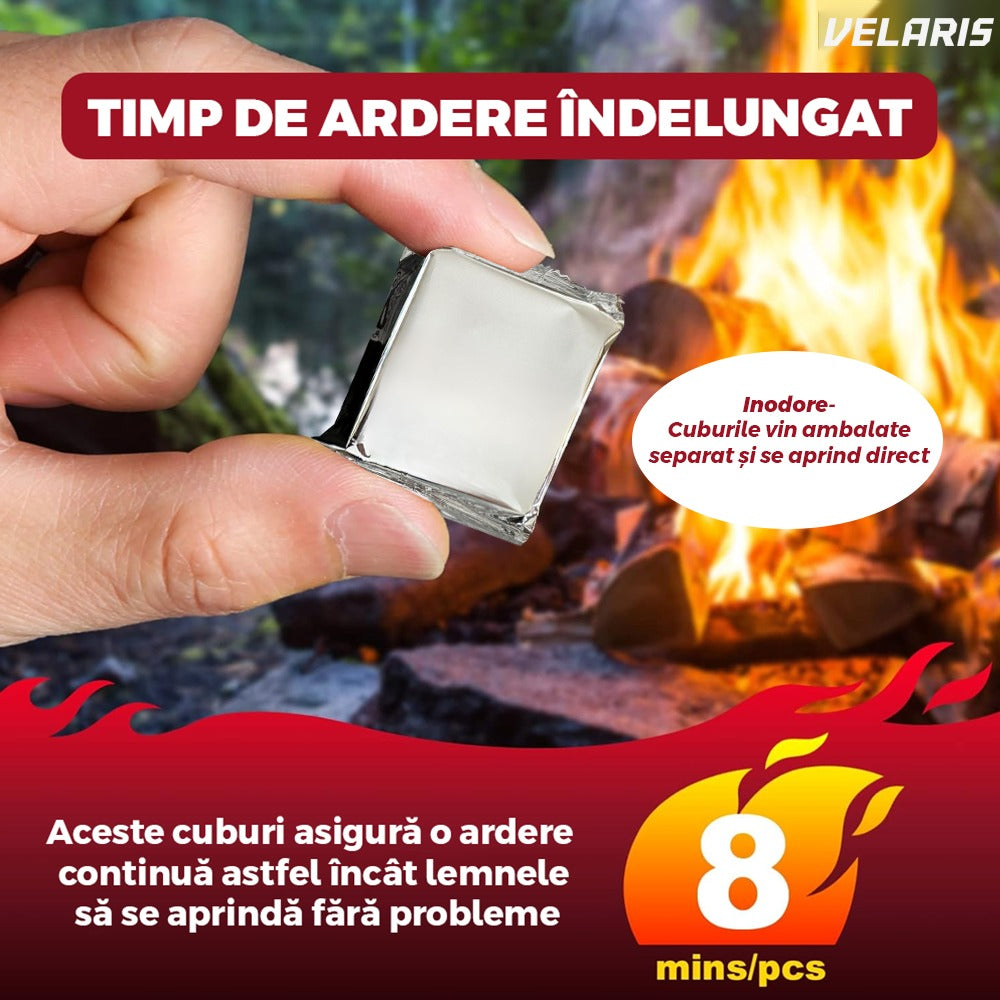 Set 40 cuburi aprindere foc, tablete fără miros, timp ardere 8+ minute