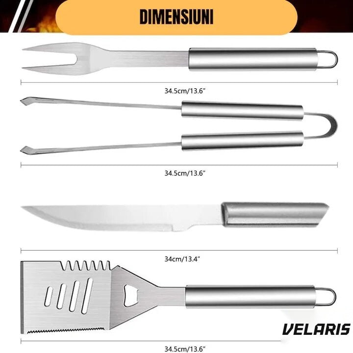 Set 5 ustensile grătar din oțel inoxidabil premium, geantă transport căptușită din aluminiu inclusă