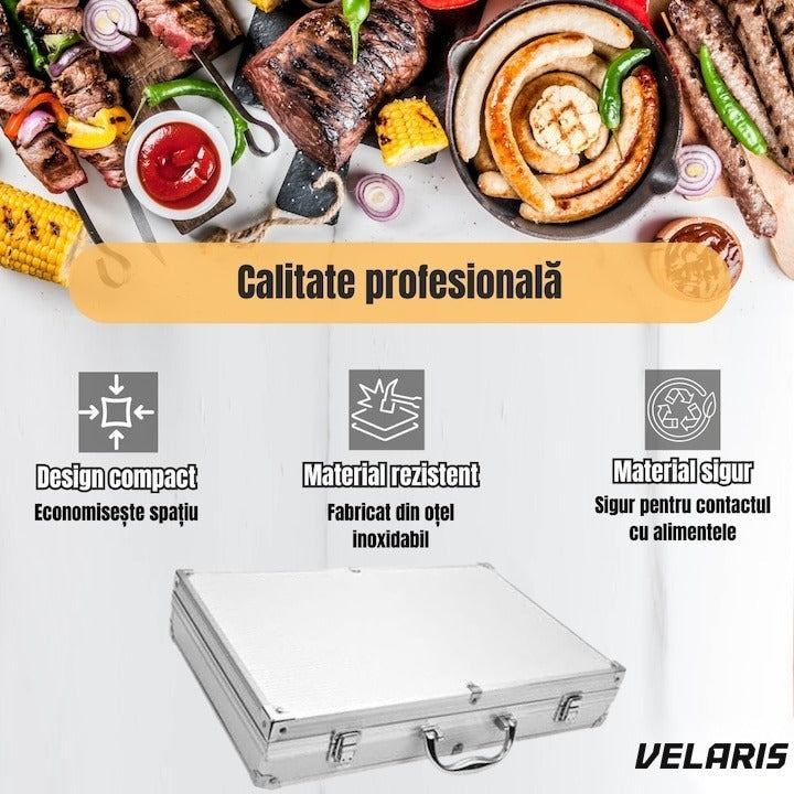 Set 5 ustensile grătar din oțel inoxidabil premium, geantă transport căptușită din aluminiu inclusă