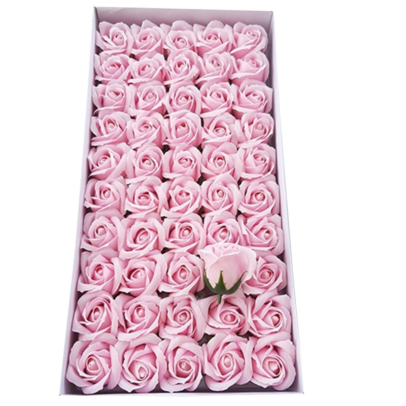 Set 50 trandafiri săpun 5x5 cm, culoare roz deschis, decorare și cadou