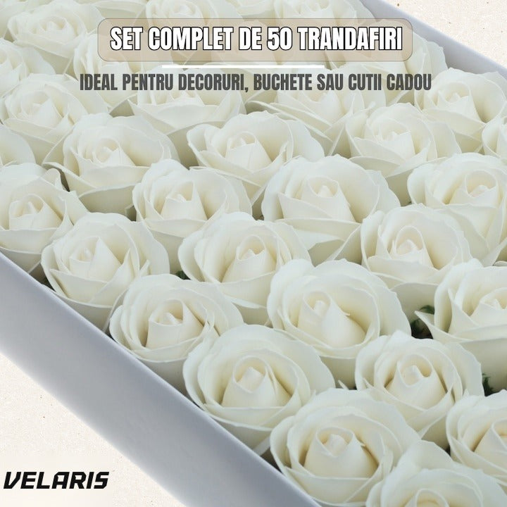 Set 50 trandafiri din săpun, 5x5 cm, calitate premium, decorațiune și cadou, alb