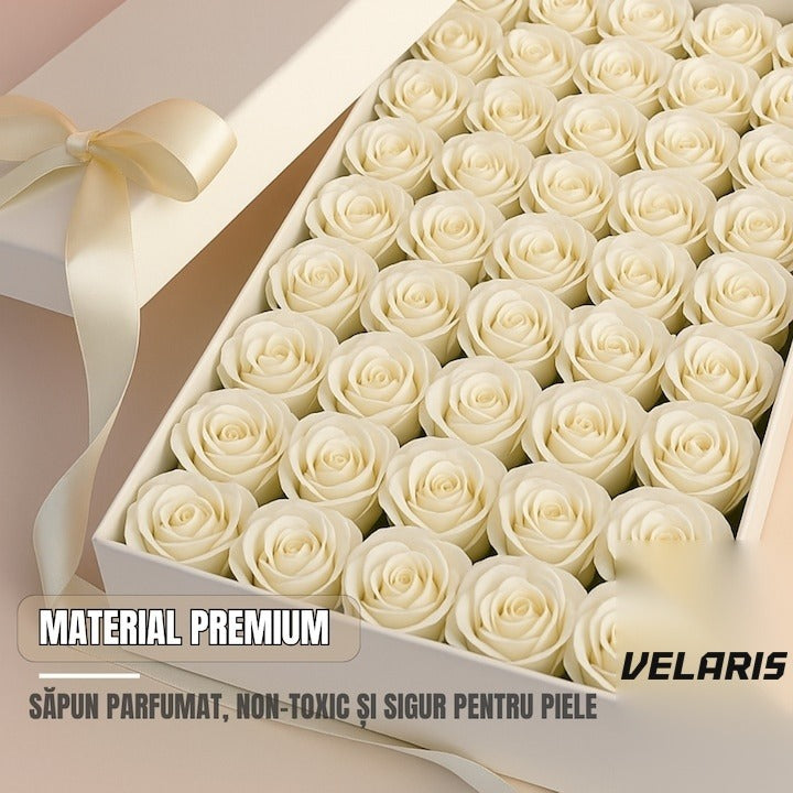 Set 50 trandafiri din săpun, 5x5 cm, calitate premium, decorațiune și cadou, alb