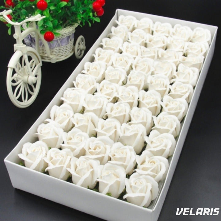 Set 50 trandafiri din săpun, 5x5 cm, calitate premium, decorațiune și cadou, alb